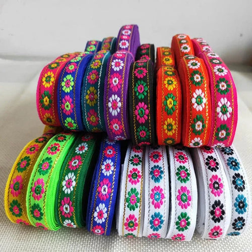 best 7 Yards 12MM Vintage Ethnic Embroidery Lace Ribbon Boho Jacquard Lace Trim DIY Clothes Bag Accessories Embroidered Fabric shop online at M2K Trends for