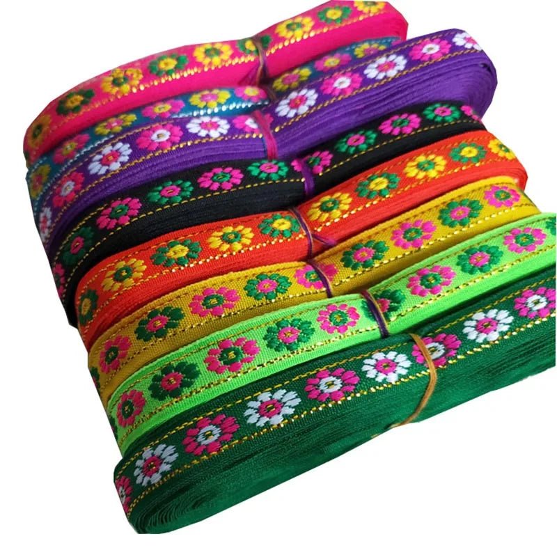 best 7 Yards 12MM Vintage Ethnic Embroidery Lace Ribbon Boho Jacquard Lace Trim DIY Clothes Bag Accessories Embroidered Fabric shop online at M2K Trends for