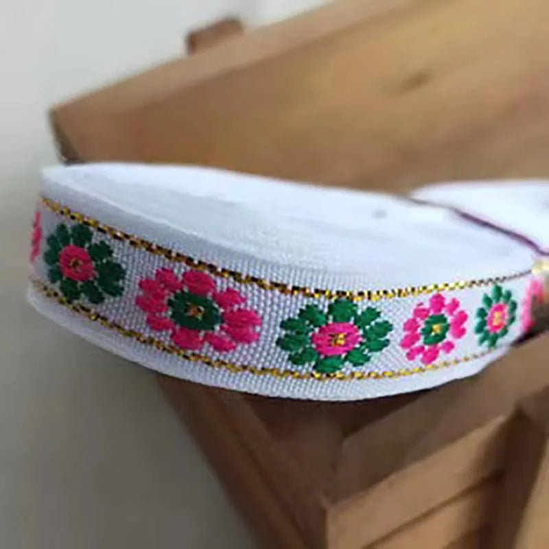 best 7 Yards 12MM Vintage Ethnic Embroidery Lace Ribbon Boho Jacquard Lace Trim DIY Clothes Bag Accessories Embroidered Fabric shop online at M2K Trends for