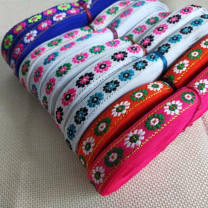 best 7 Yards 12MM Vintage Ethnic Embroidery Lace Ribbon Boho Jacquard Lace Trim DIY Clothes Bag Accessories Embroidered Fabric shop online at M2K Trends for