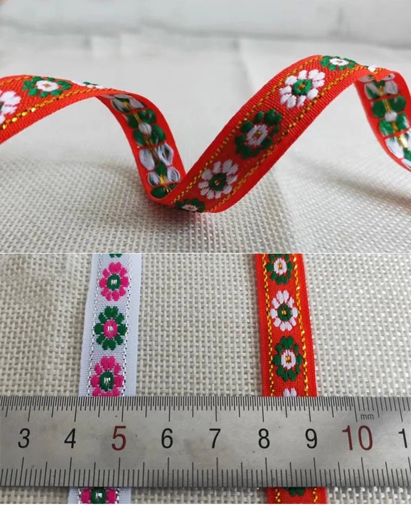 best 7 Yards 12MM Vintage Ethnic Embroidery Lace Ribbon Boho Jacquard Lace Trim DIY Clothes Bag Accessories Embroidered Fabric shop online at M2K Trends for