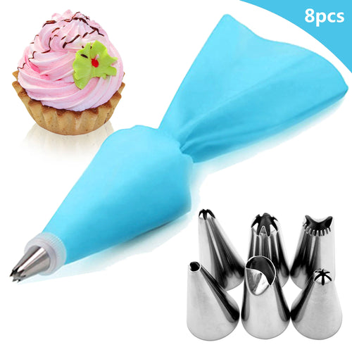 best 8PCS/bag Silicone Icing Piping Cream Pastry Bag + 6 Stainless Steel Cake Nozzle DIY Cake Decorating Tips Fondant Pastry Tools Silicone Icing Piping Cream Pastry Bag shop online at M2K Trends for 6 Stainless Steel Cake Nozzle DIY Cake Decorating Tips