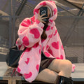 best Heart-shaped Print Plush Jacket for Women 0 shop online at M2K Trends for