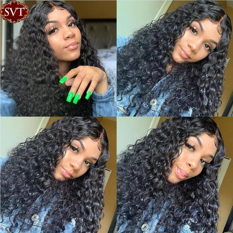 SVT Indian Deep Curly Lace Front Wig Human Hair Wigs For Black Women Deep Wave 4x4 Closure Wig Glueless Curly Lace Frontal Wig