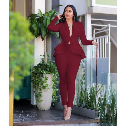 New Women Winter Women&#39;s Set Tracksuit Full Sleeve Ruffles Blazers Pencil Pants Suit Two Piece Set Office Lady Outfits Uniform