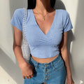 Vintage Floral Cross Crop Top - Women's Slim Summer Tee