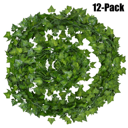 12pcs 2M Ivy Green Fake Leaves Garland Plant Vine Foliage Home Decor Plastic Rattan String Wall Decoration Artificial Plants