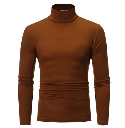 Fashion Men's Casual Slim Fit Basic Turtleneck High Collar Pullover Male Autumn Spring Thin Tops Basic Bottoming Plain T-shirt