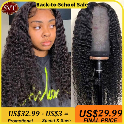 SVT Indian Deep Curly Lace Front Wig Human Hair Wigs For Black Women Deep Wave 4x4 Closure Wig Glueless Curly Lace Frontal Wig