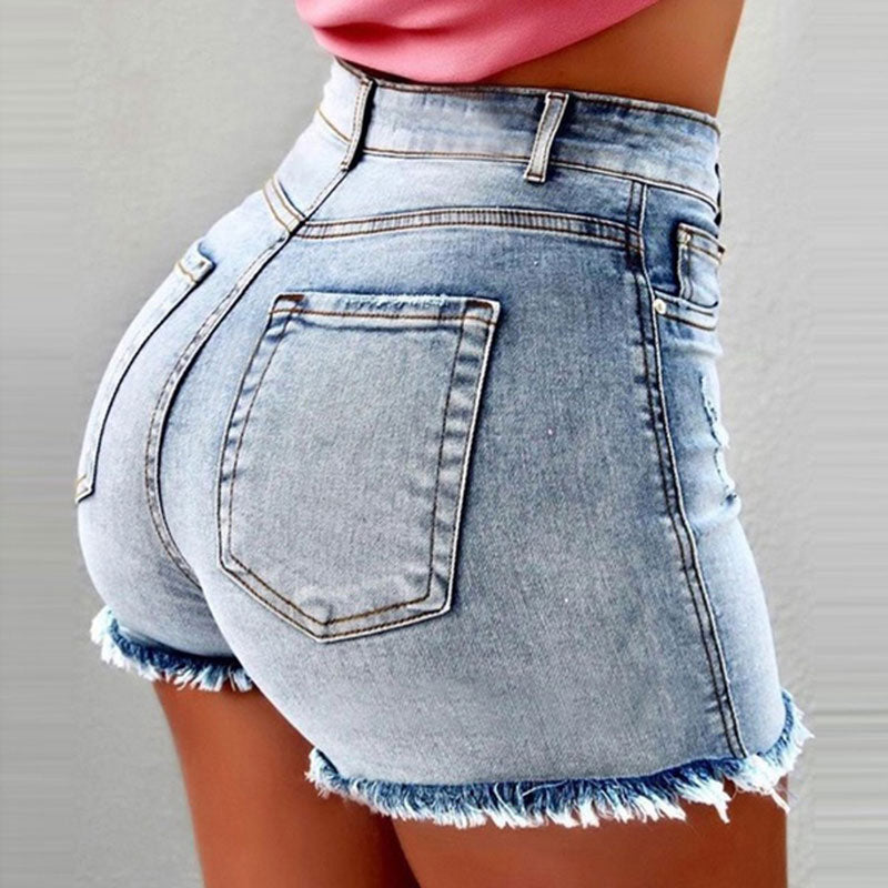 Women Denim Shorts  New Summer Lady Clothing High Waist Jeans Shorts Fringe Frayed Ripped Casual Hot Shorts With Pockets