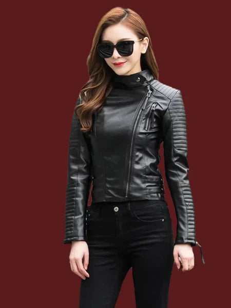 Women's Punk PU Leather Bomber Jacket for Spring/Autumn