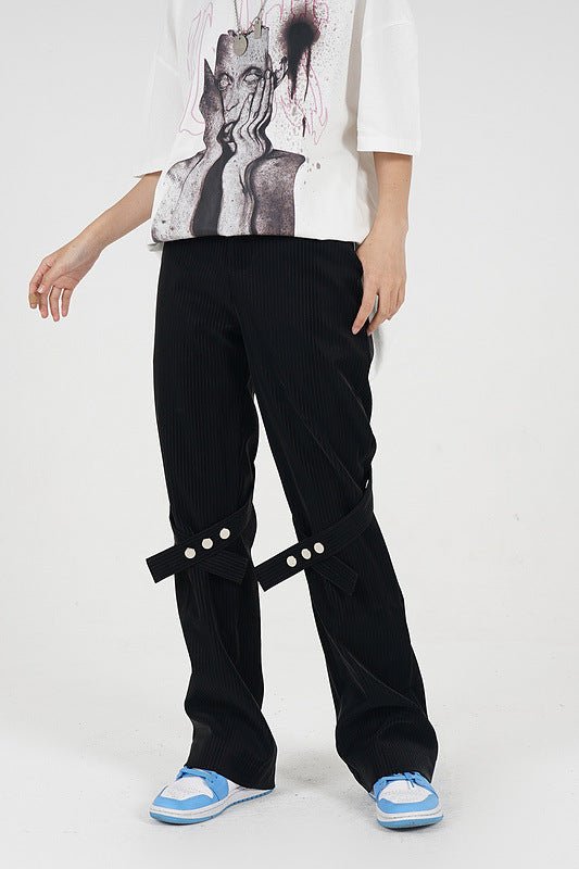 best ActionHip-hop Button Straps Striped Casual Ins Drape Trousers 0 shop online at M2K Trends for