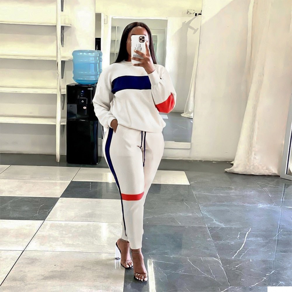 best Active Two 2 Pieces Set for Women Fall Winter Fitness Outfit Pullover Sweatshirt + Jogger Pants Sporty Street Tracksuit Active Two 2 Pieces Set for Women shop online at M2K Trends for
