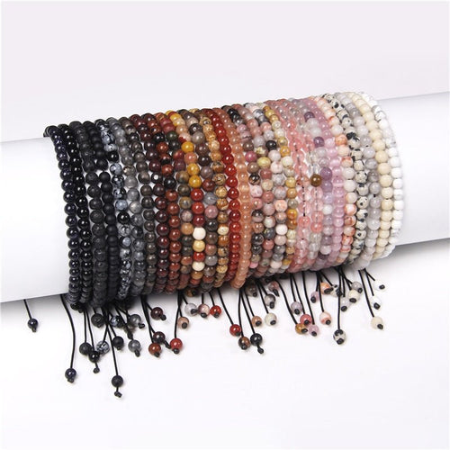 best Adjustable 4MM Stone Beads Bracelet For Women Natural Agates Bangles Onyx Lapis Lazuli Woven Bracelet For New Year Gift Jewelry 0 shop online at M2K Trends for