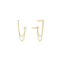best Aide 925 Sterling Silver Four Zircons Flower Stud Earrings For Women Double Studs Chain Tassel Piercing Earring 18K Gold Plated shop online at M2K Trends for