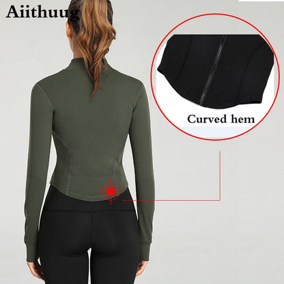 best Aiithuug Women Full Zip-up Yoga Top Workout Running Jackets with Thumb Holes Stretchy Fitted Long Sleeve Crop Tops Activewear 0 shop online at M2K Trends for