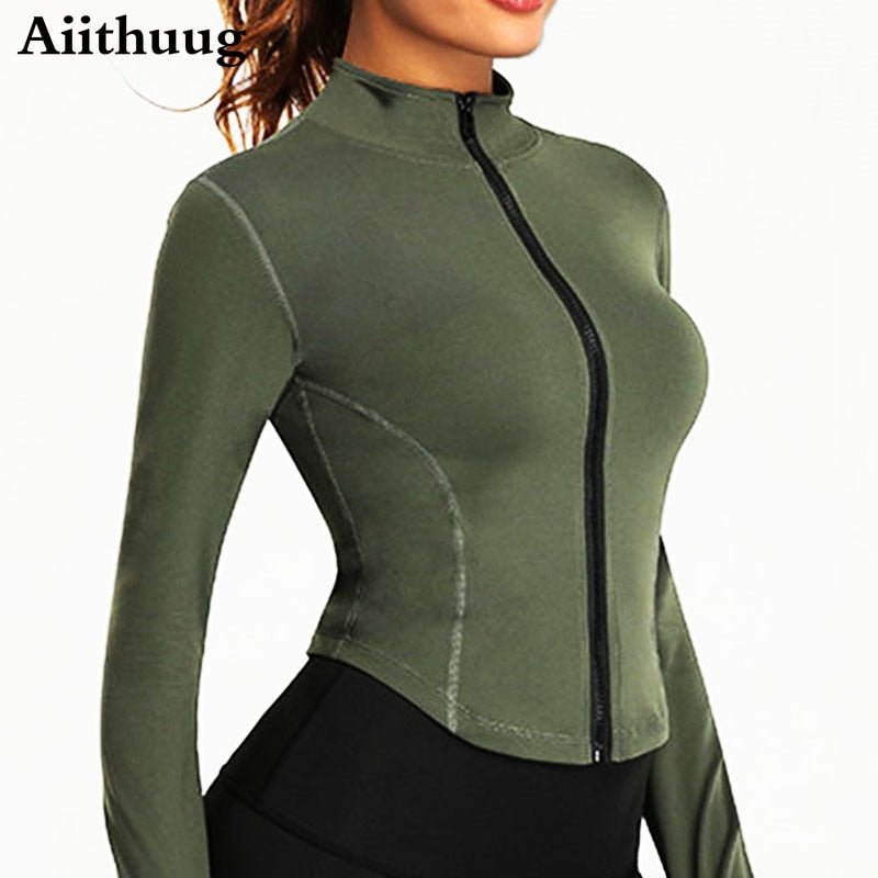 best Aiithuug Women Full Zip-up Yoga Top Workout Running Jackets with Thumb Holes Stretchy Fitted Long Sleeve Crop Tops Activewear 0 shop online at M2K Trends for