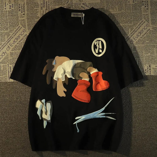 best American Fun Cartoon Cotton Short Sleeve T-shirt for Men and Women Summer Loose Oversize Half Sleeve Couple Top Y2K Clothing shop online at M2K Trends for