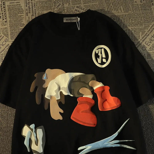 best American Fun Cartoon Cotton Short Sleeve T-shirt for Men and Women Summer Loose Oversize Half Sleeve Couple Top Y2K Clothing shop online at M2K Trends for