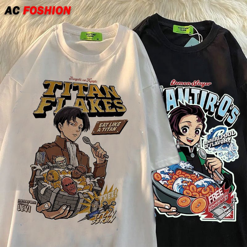 best Anime T-shirt men Harajuku Cartoon Titan Attack Shingeki No Kyojin Graphic Tee Shirt Oversized T-shirt Streetwear Tops Black 0 shop online at M2K Trends for