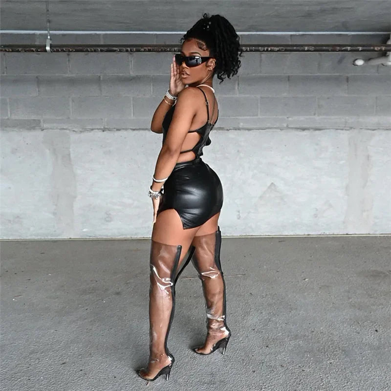 best ANJAMANOR Deep V Neck Cutout Bodycon Mini Dresses Baddie Streetwear Sexy Club Outfit for Black Woman Summer 2023 D96-BH13 shop online at M2K Trends for