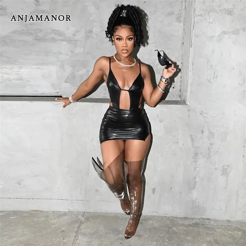 best ANJAMANOR Deep V Neck Cutout Bodycon Mini Dresses Baddie Streetwear Sexy Club Outfit for Black Woman Summer 2023 D96-BH13 shop online at M2K Trends for