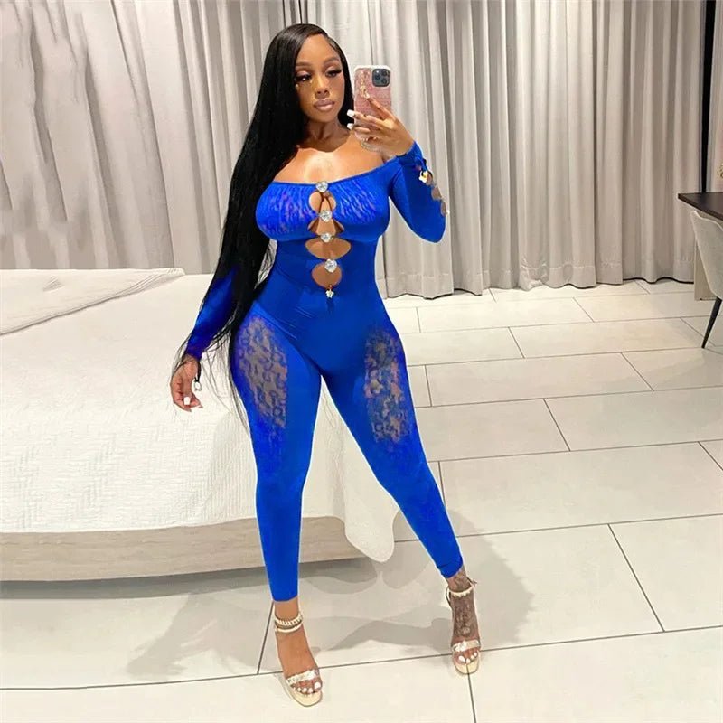 best ANJAMANOR Sexy Mesh Tight Jumpsuit Women One Pieces Club Outfits See Through Hollow Off Shoulder Black Jumpsuits D87-BE10 best Shop online, Near me in the GTA, near me in Toronto, In Canada, In the New York, Kingston Jamaica