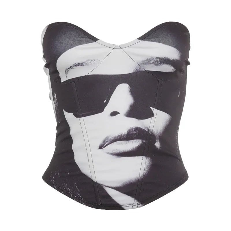 best ANJAMANOR Sexy Printed Crop Top Aesthethic Vintage Bustier Corset Top Cyber Y2k Womens T Shirt Tube Tops Summer 2021 D85-AI10 shop online at M2K Trends for