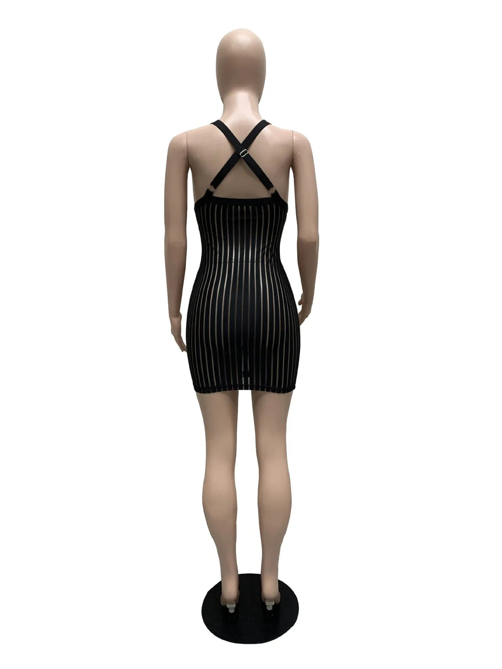 best ANJAMANOR Sexy See Through Black Dresses Club Outfits for Women Summer 2023 Stripe Mesh Insert Deep V Mini Bodycon Dress D36AI12 shop online at M2K Trends for