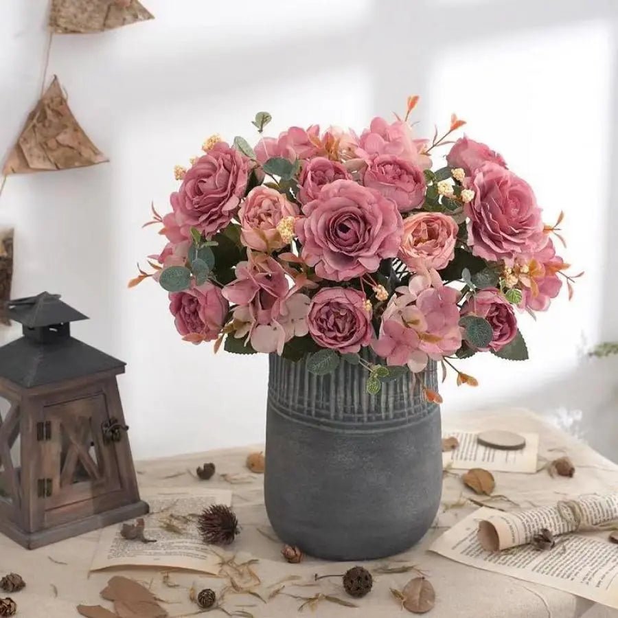 best Artificial Flowers Retro Silk Rose Bouquet Hydrangea Peony Vintage Bride Holding Fake Plants Home Wedding Decoration Accessories shop online at M2K Trends for