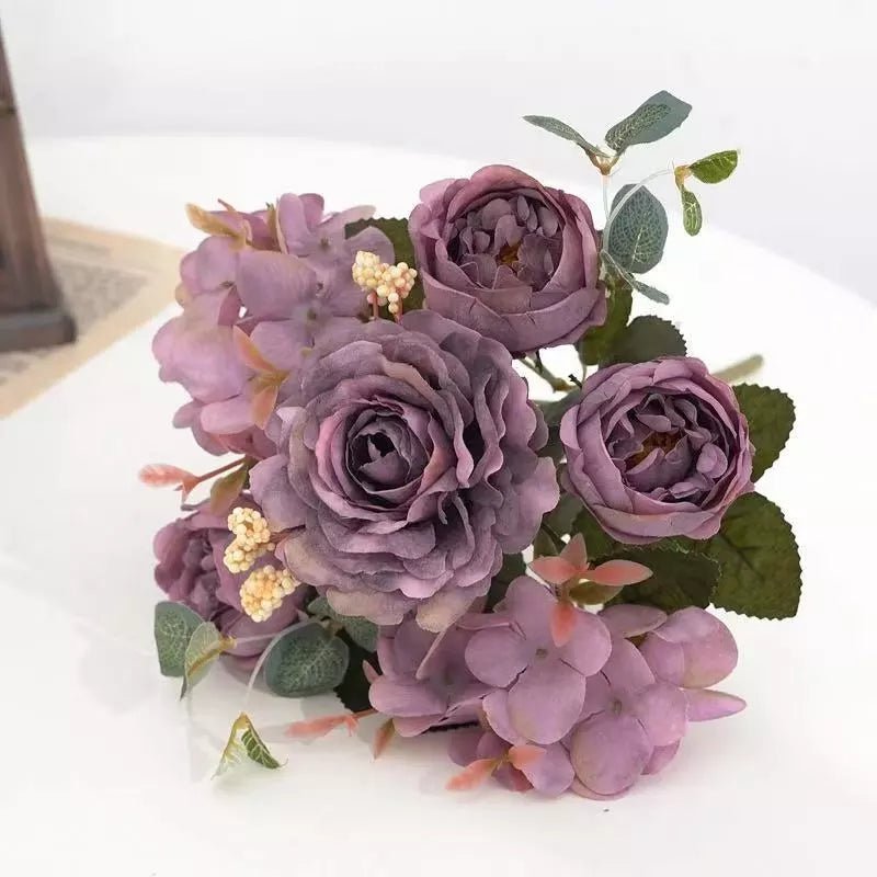 best Artificial Flowers Retro Silk Rose Bouquet Hydrangea Peony Vintage Bride Holding Fake Plants Home Wedding Decoration Accessories shop online at M2K Trends for