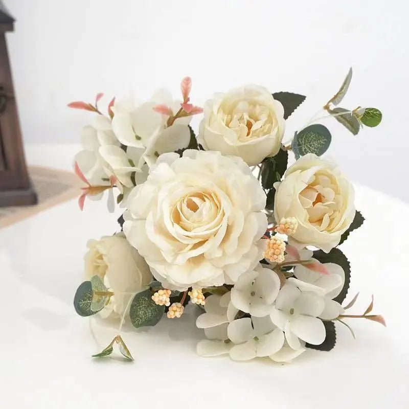 best Artificial Flowers Retro Silk Rose Bouquet Hydrangea Peony Vintage Bride Holding Fake Plants Home Wedding Decoration Accessories shop online at M2K Trends for