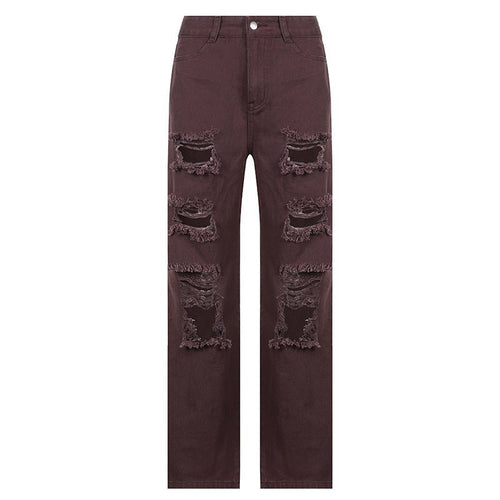 best Asymmetrical Hole High-rise Buttocks Straight-leg Casual Jeans Clothing shop online at M2K Trends for