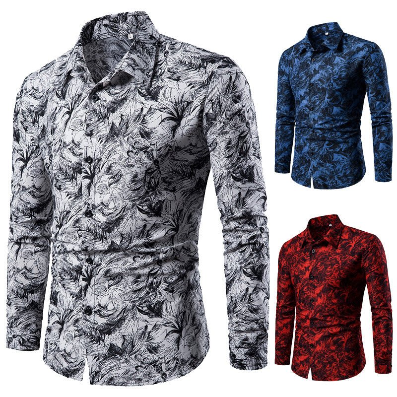 best Autumn and Winter Mens Shirt Printed Casual Long Sleeved Shirt Slim Fit Male Social Dress Shirt For Men T-Shirt shop online at M2K Trends for