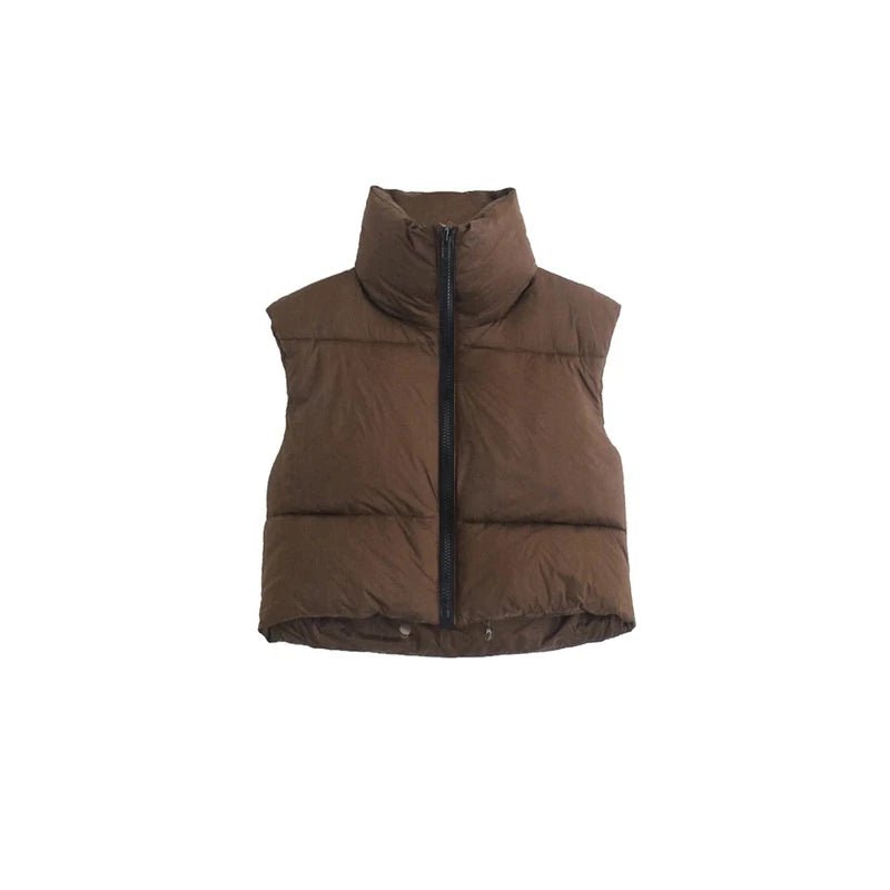 best Autumn And Winter Women's Short Cotton Down Vest Short Stand-up Collar Warm Sleeveless Quilted Vest Outdoor Travel Jacket Tops shop online at M2K Trends for
