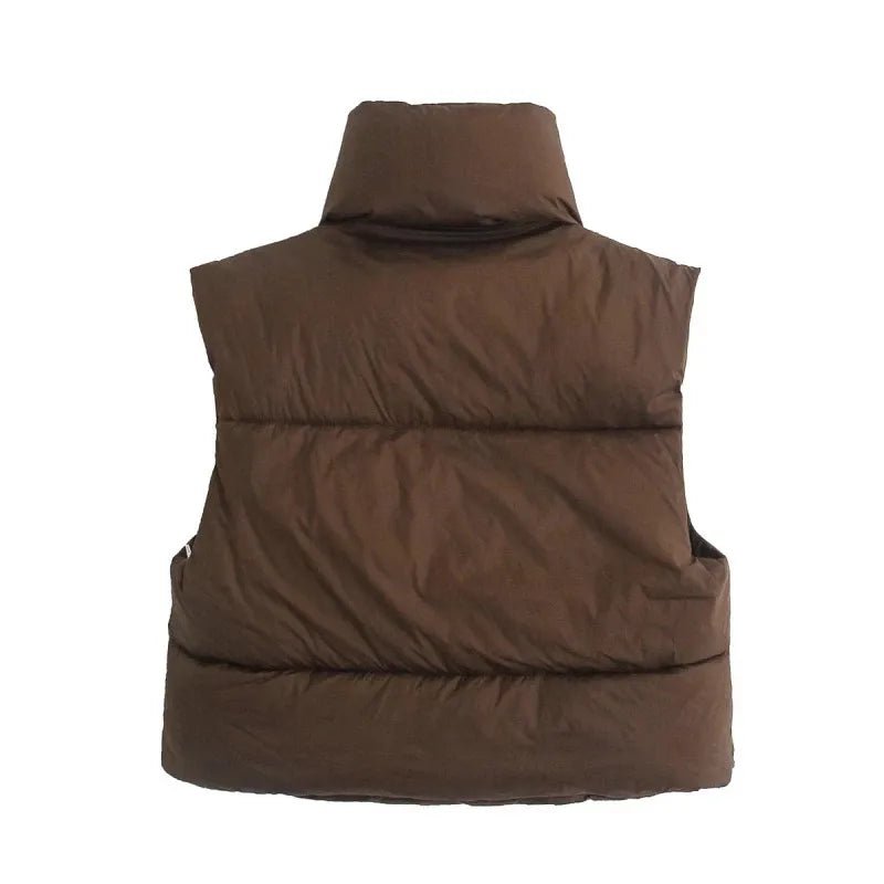 best Autumn And Winter Women's Short Cotton Down Vest Short Stand-up Collar Warm Sleeveless Quilted Vest Outdoor Travel Jacket Tops shop online at M2K Trends for