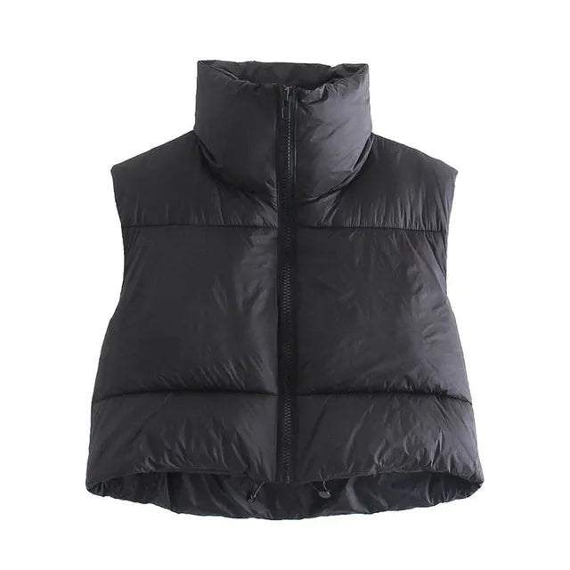best Autumn And Winter Women's Short Cotton Down Vest Short Stand-up Collar Warm Sleeveless Quilted Vest Outdoor Travel Jacket Tops shop online at M2K Trends for