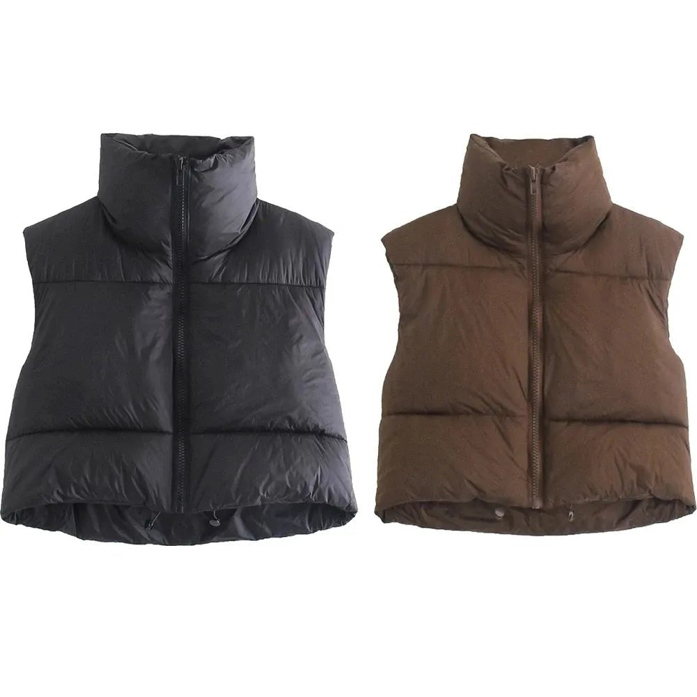 best Autumn And Winter Women's Short Cotton Down Vest Short Stand-up Collar Warm Sleeveless Quilted Vest Outdoor Travel Jacket Tops shop online at M2K Trends for