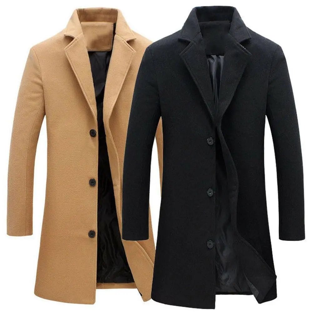 best Autumn Winter Fashion Men's Woolen Coats Solid Color Single Breasted Lapel Long Coat Jacket Casual Overcoat Plus Size 5 Colors Jackets & Coats shop online at M2K Trends for Jacket and Coats