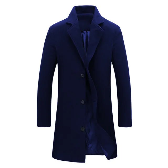best Autumn Winter Fashion Men's Woolen Coats Solid Color Single Breasted Lapel Long Coat Jacket Casual Overcoat Plus Size 5 Colors Jackets & Coats shop online at M2K Trends for Jacket and Coats