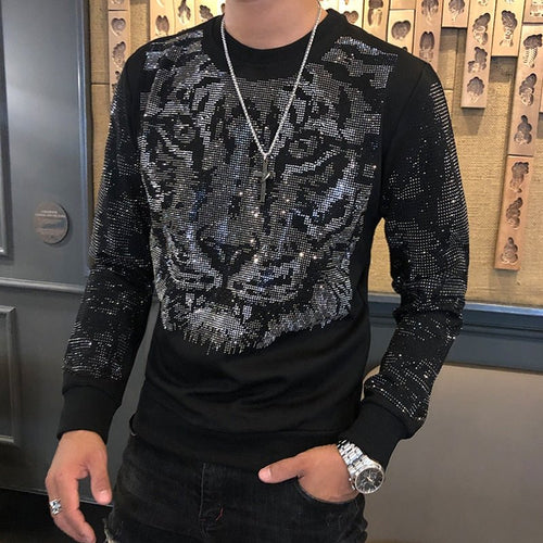best Autumn Winter New Fashion Brand Men's Tee Shirt Homme Personalized Trend Hot Drilling Tiger Head Men's Heavy Industry Tshirt Men 0 shop online at M2K Trends for
