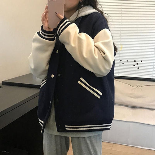 best Autumn Women Baseball Jacket Harajuku Casual Loose Pocket Printed Korean Oversize Bomber Sweatshirt Uniform Streetwear Tops 0 shop online at M2K Trends for