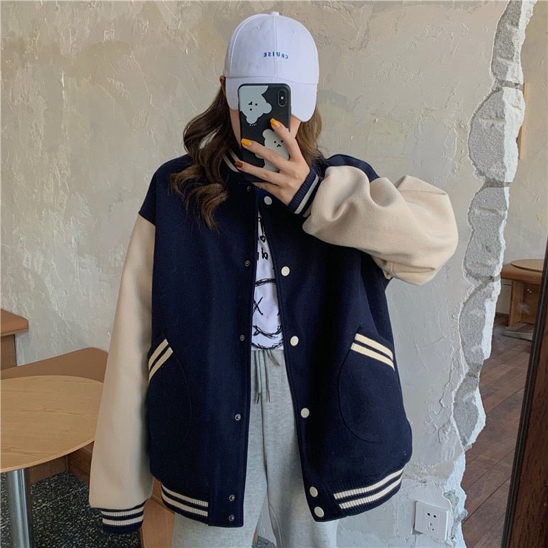 best Autumn Women Baseball Jacket Harajuku Casual Loose Pocket Printed Korean Oversize Bomber Sweatshirt Uniform Streetwear Tops 0 shop online at M2K Trends for