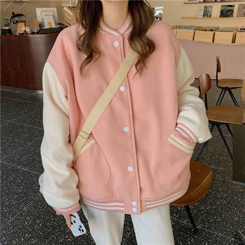 best Autumn Women Baseball Jacket Harajuku Casual Loose Pocket Printed Korean Oversize Bomber Sweatshirt Uniform Streetwear Tops 0 shop online at M2K Trends for