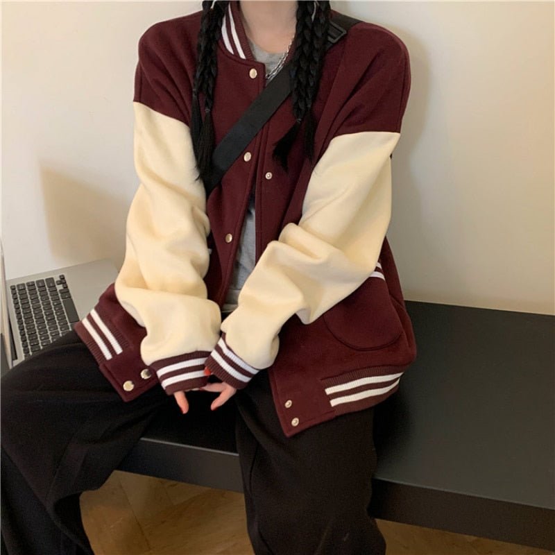 best Autumn Women Baseball Jacket Harajuku Casual Loose Pocket Printed Korean Oversize Bomber Sweatshirt Uniform Streetwear Tops 0 shop online at M2K Trends for