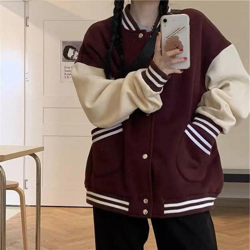 best Autumn Women Baseball Jacket Harajuku Casual Loose Pocket Printed Korean Oversize Bomber Sweatshirt Uniform Streetwear Tops 0 shop online at M2K Trends for