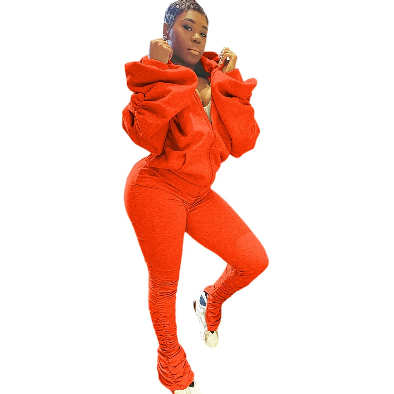 best Autumn Women Casual Two Piece Set Top Trouser Solid Puff Sleeve Backless Hooded Pants Tracksuit Sweatsuit Y2k Streetwear Outfits shop online at M2K Trends for