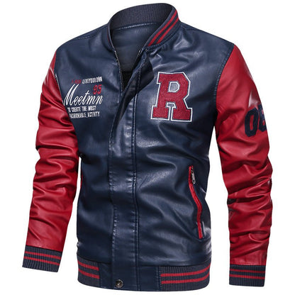 best Baseball Jacket Plush PU Leather Men's Motorcycle Jacket 0 shop online at M2K Trends for