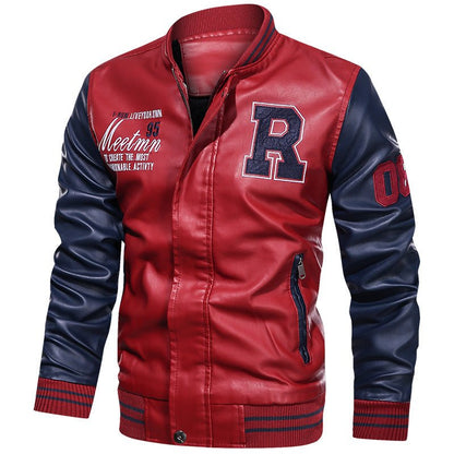 best Baseball Jacket Plush PU Leather Men's Motorcycle Jacket 0 shop online at M2K Trends for