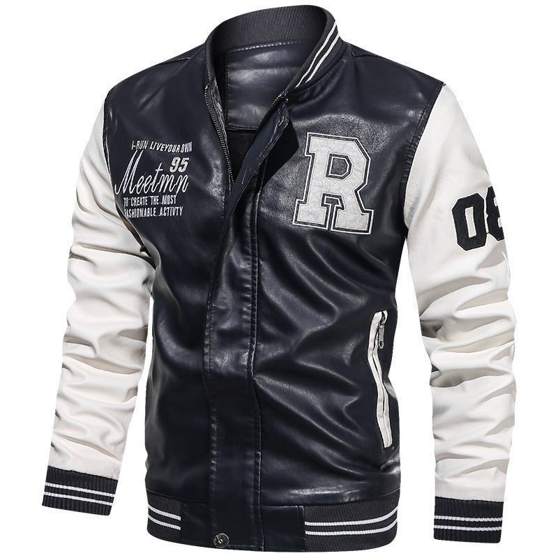 best Baseball Jacket Plush PU Leather Men's Motorcycle Jacket 0 shop online at M2K Trends for